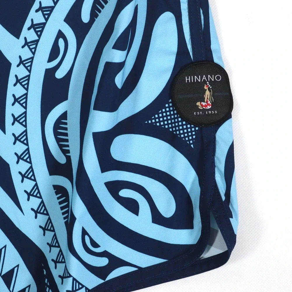 Hinano Tahiti Board Shorts Mens 34 Blue Tribal Print Stretch Swim Trunks Surf